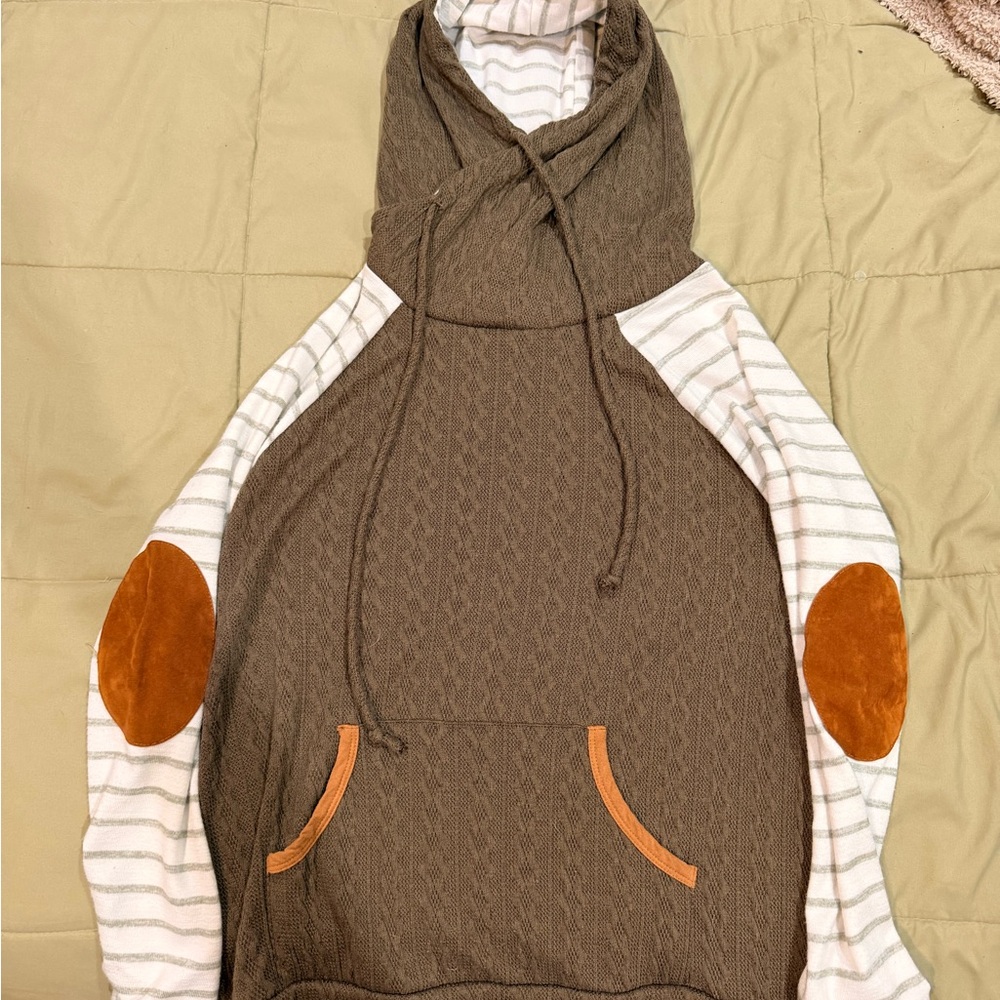 7th Ray Brown and Cream Womens Sweater with Orange Accents